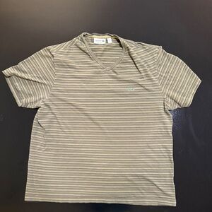 Lacoste V Neck T-Shirt - Size XXXL - Olive Green Stripes